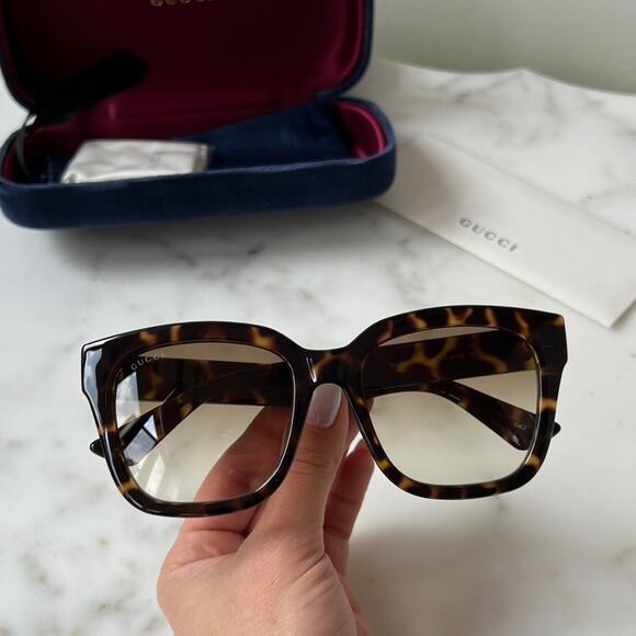 NEW Gucci GG1338S Havana Brown Square Sunglasses - Picture 3 of 9